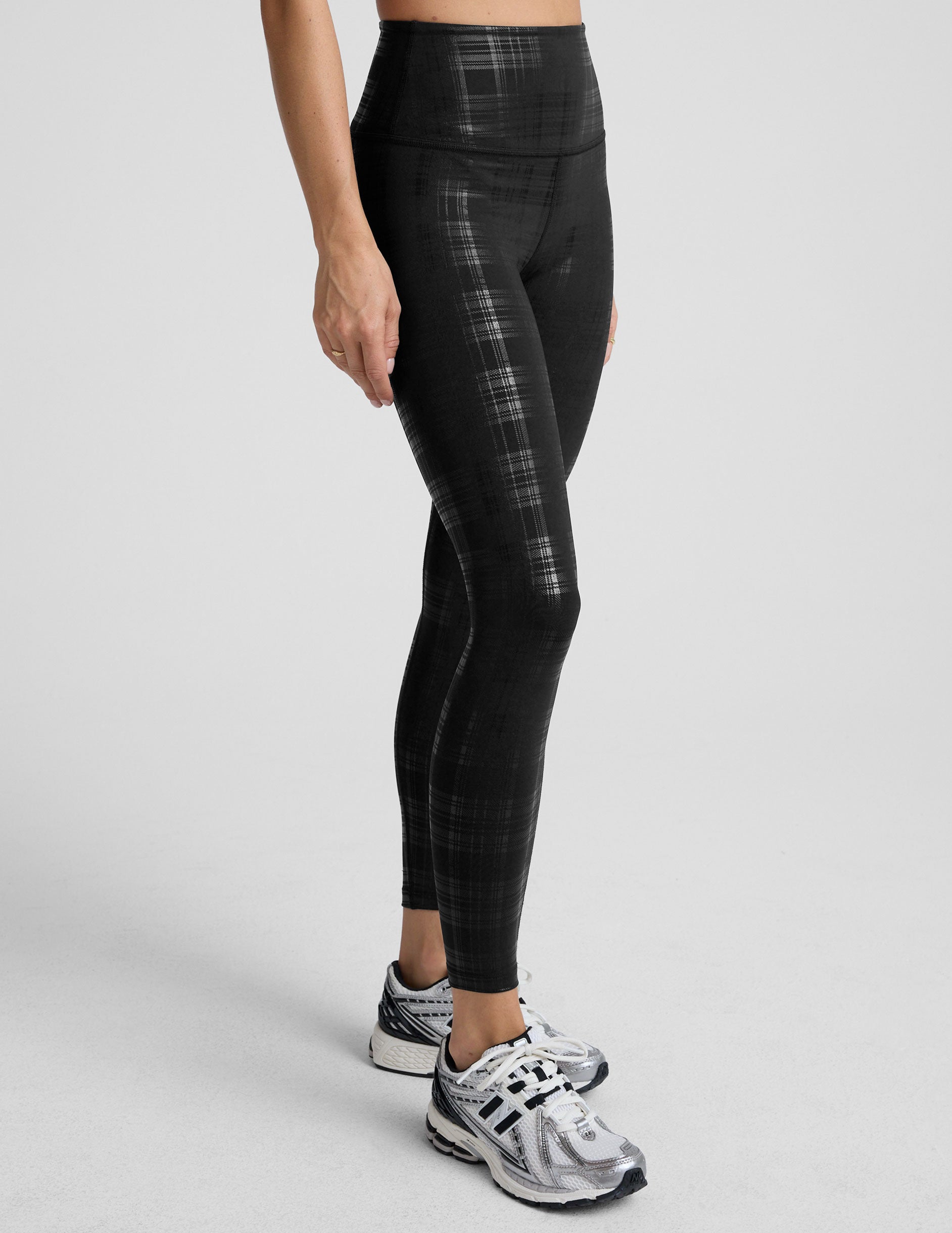 Plaid Foil Black High Waisted Midi Legging - Image 3
