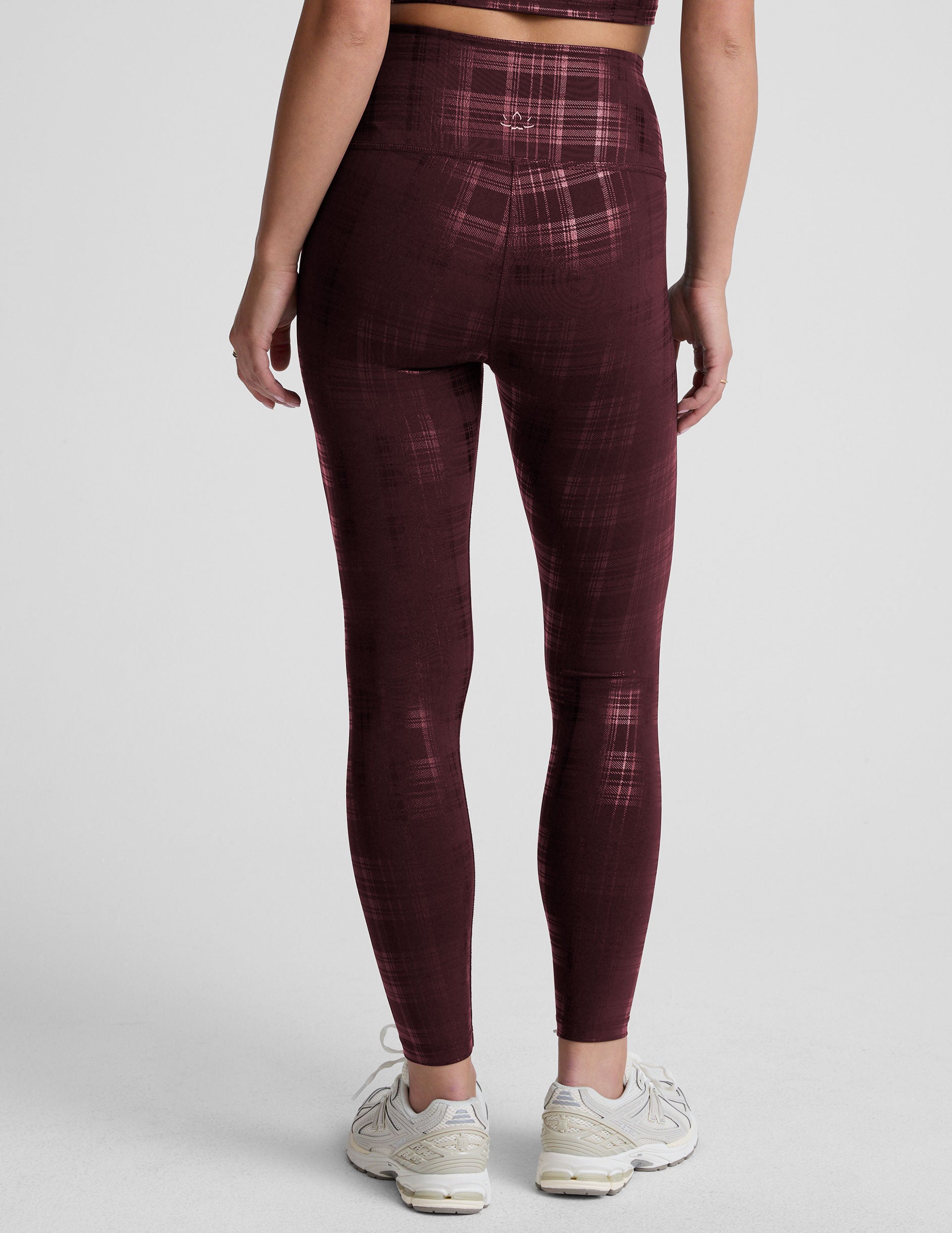 Plaid Foil Burgundy High Waisted Midi Legging - Image 4