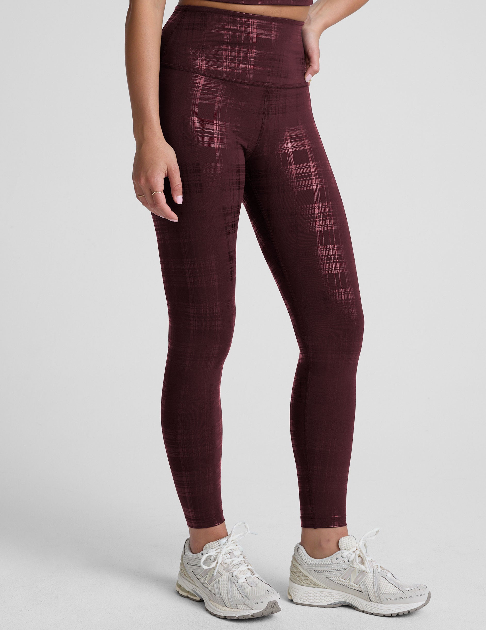 Plaid Foil Burgundy High Waisted Midi Legging - Image 3