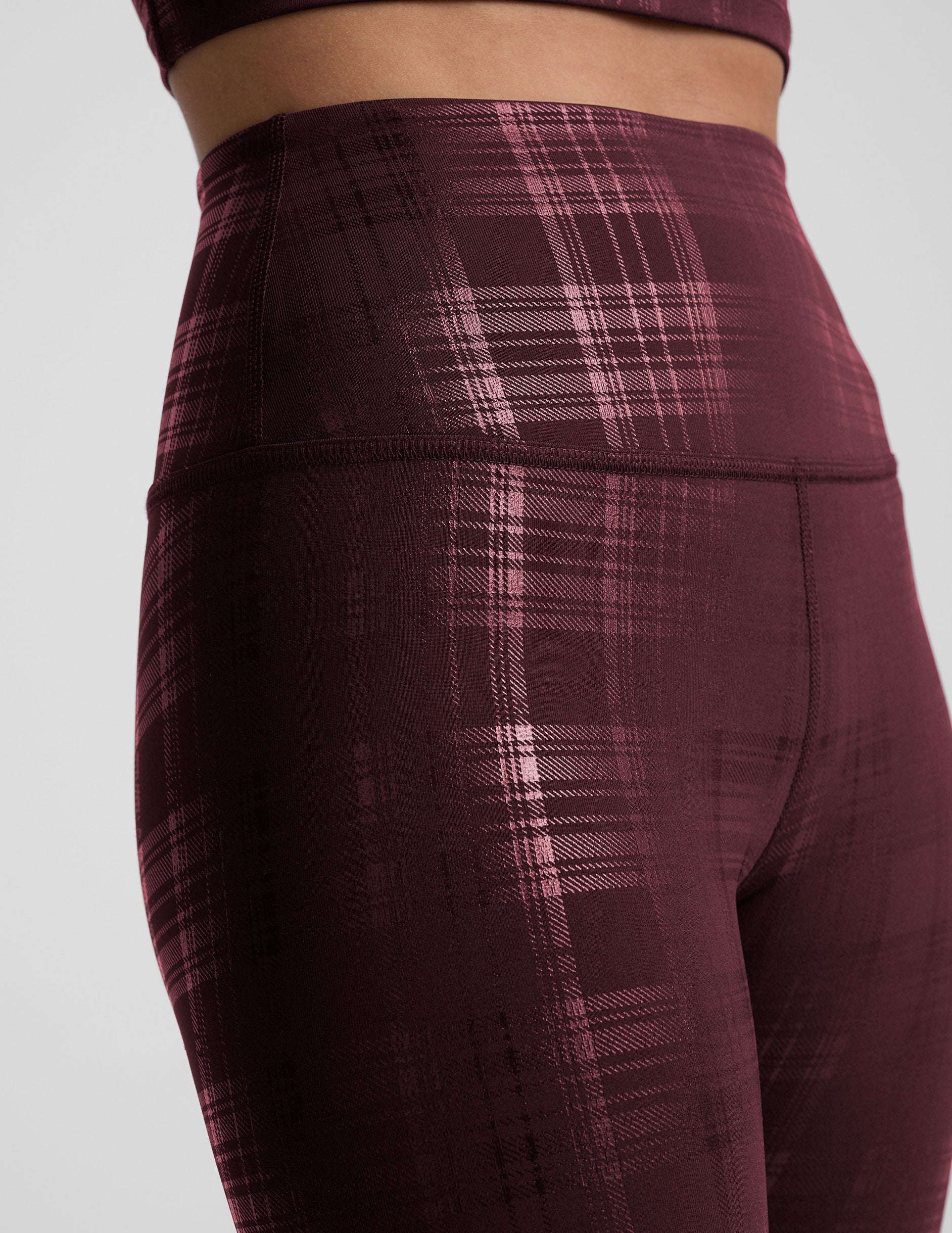 Plaid Foil Burgundy High Waisted Midi Legging - Image 5