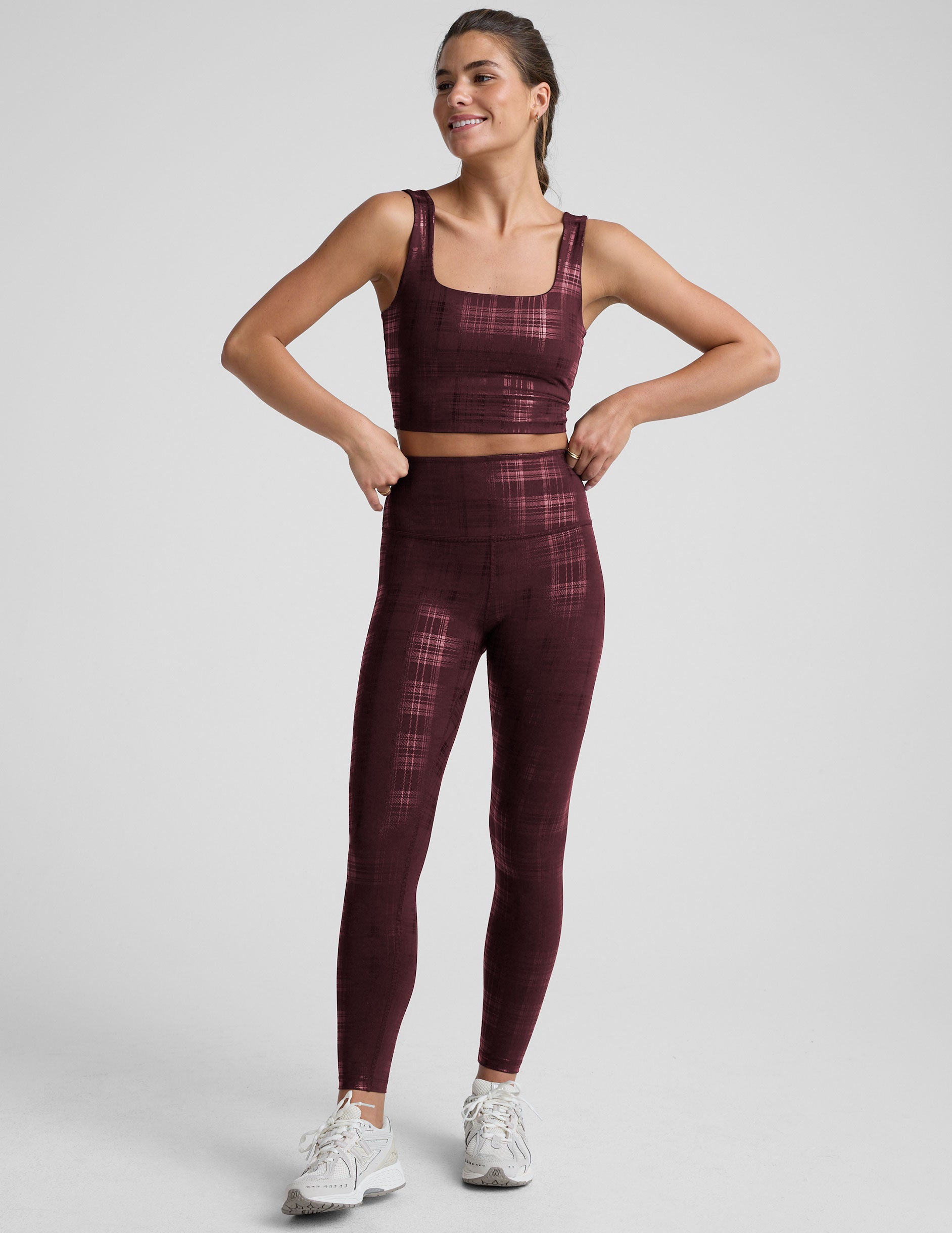 Plaid Foil Burgundy High Waisted Midi Legging - Image 6